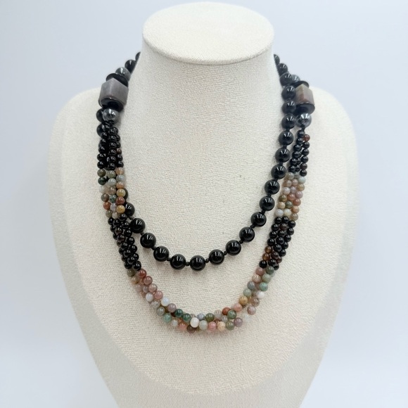 Natural Multicolour Gemstone Black Onyx Emperor Jasper Necklace - Picture 1 of 8